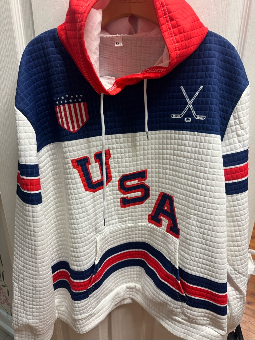 USA Hockey Quilted Hoodie in Red, White & Blue